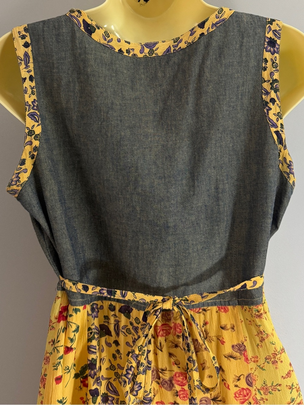 Vintage Raindrops Patchwork Floral Dress 90s Boho Grunge Cottagecore Tie Back M - Picture 6 of 15